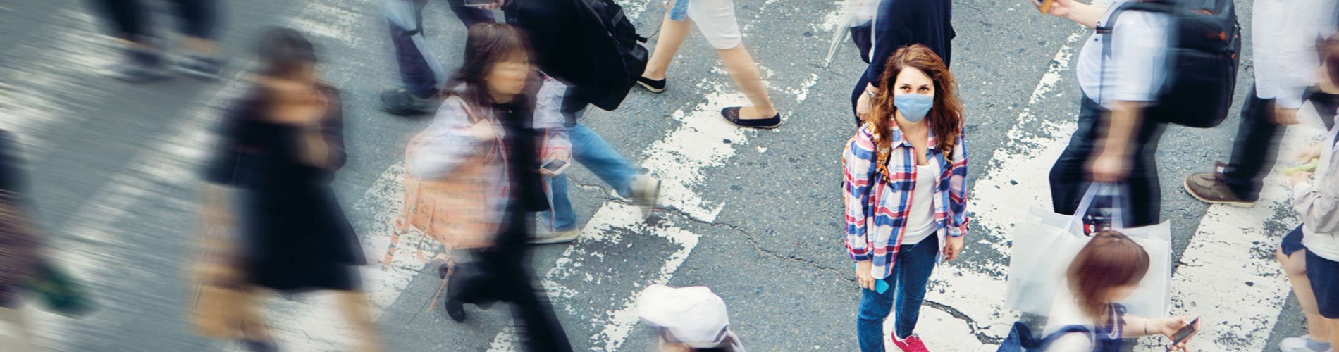 crowd people, people walking the street, woman in focus, mask, QFT, QuantiFeron, immune response